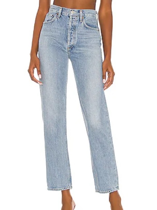 Agolde Denim - Agolde 90s Pinch Waist High Rise Straight Jeans, Size 24, Cropped, Light Wash,